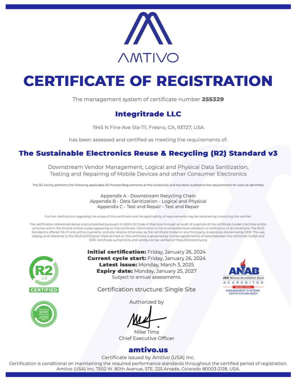 R2v3 Standard : Sustainable Electronics Recycling & Data Security
